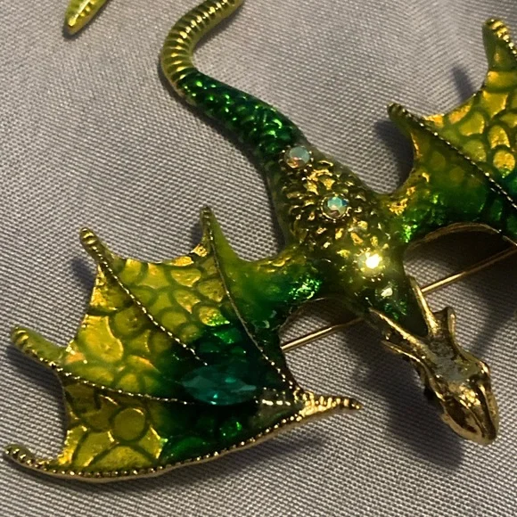Green and Gold Dragon Reptile Brooch/Pendant - Picture 3 of 4
